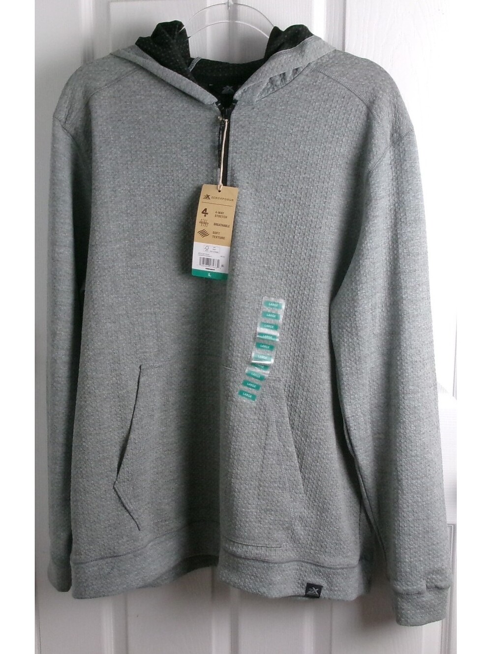 ZeroXposur Texture Double Knit Hooded Quarter Zip Pullover Gray Large NWT
